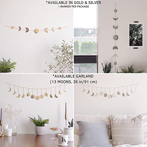 Image of Wall Decorations | Boho Accents Wall Decor | Moon Phases Art | Moon Phase Wall Hanging | Bohemian Decor for Bedroom, Home, Living Room, Apartment or Dorm (34 INCH, Golden)