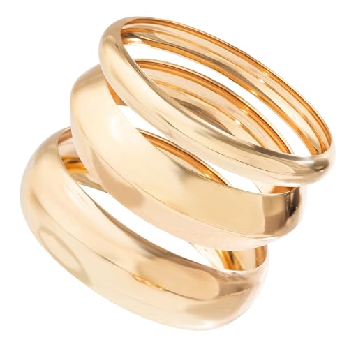 ZXTGBQ 3 Pièces Gros Bracelet Femme Acier Inoxydable Doré, BBracelet Manchette Jonc Plaqué Or, Chunky Bracelets Large Surface Cuff Bracelets Arc Plain...