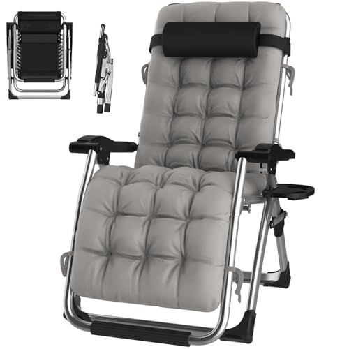 ONKBOITE Chaise Longue Pliante, Chaise de Relaxation avec Coussin, Pas d'installation, avec Porte-gobelet, Respirante, pour L'intérieur, Chaise de Jardin,...