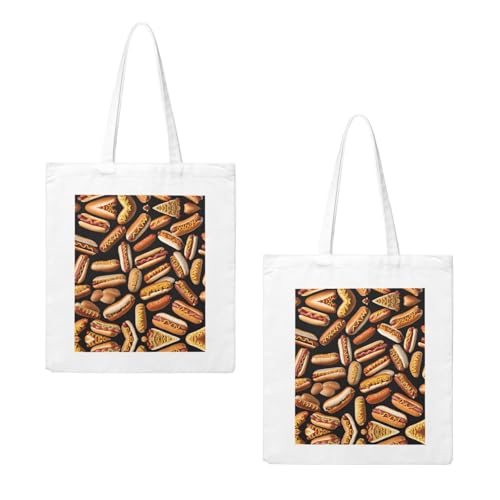 Fun Food Hot Dogs Print Canvas Shopping Bag Reusable Eco-Friendly Handbag With Large Capacity For Everyday Use2