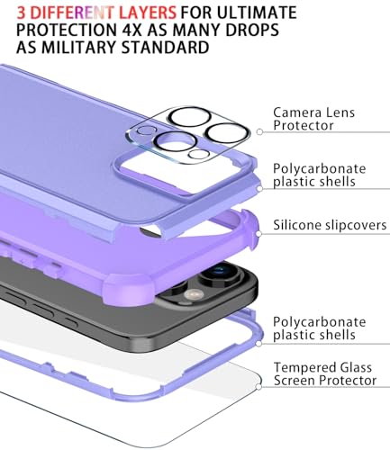 Image of Diverbox for iPhone 16 Pro Case [Shockproof] [Dropproof] [Tempered Glass Screen Protector + Camera Protectors] Heavy Duty Protection Phone Case Cover for Apple iPhone 16 Pro (Purple)