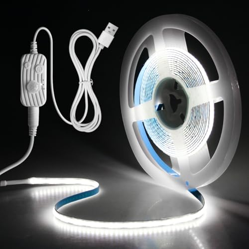 Aclorol Striscia LED COB con sensore di movimento, 2 m, 5 V, 6000 K, bianco freddo, con cavo alimentato USB da 1,5 m, ad alta densità, per armadio, cucina, camera da letto, scale, garage, casa,