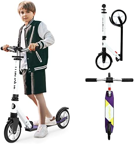 WAYPLUS Kick Scooter for Ages 6+,Kid, Teens & Adults. Max Load 240 LBS. Foldable, Lightweight, 8IN Big Wheels for Kids, Teen and Adults, 4 Adjustable Levels. Bearing ABEC9