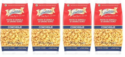 Image of Gustora Conchiglie Shell Pasta Combo Pack Of 4 I Durum Wheat Semolina I Rich In Protein & Fibre I Zero Cholesterol I Cooking Time 10 Min I Vegetarian Pasta - (500 Gm X 2)
