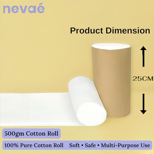 Image of Nevae 100% Pure Cotton Roll| Absorbent Cotton Wool | Soft, Hygienic & Chlorine Free | For Medical, Baby Care, Makeup & Household Use (400gm) | Soft Cotton Wool for Makeup Removal, Skincare and Everyday Beauty Care