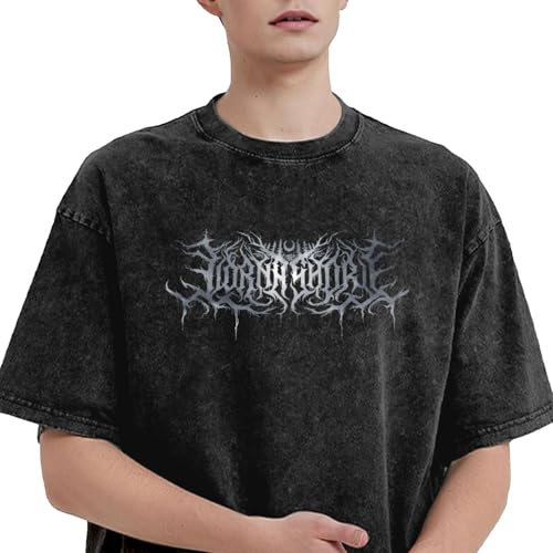 Lorna Music Shore Men's Vintage Washed Soft Cotton Drop Shoulder Crew Neck Short Sleeve T-Shirt Black3