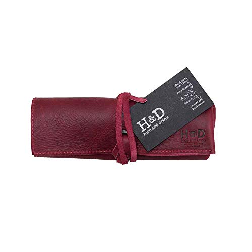 Image of Hide & Drink, Leather Watch Roll Organizer Handmade from Full Grain Leather, Holds Up to 4 Watches, Easy Carry On Watchlover Storage (Sangria)