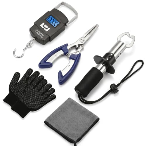 Image of Fishing Tool Kit - Fishing Pliers, Hook Remover, Fish Gripper，Fish Scale, Fish Knife, Saltwater Fishing Gear with Sharpeners, Best Gifts for Men