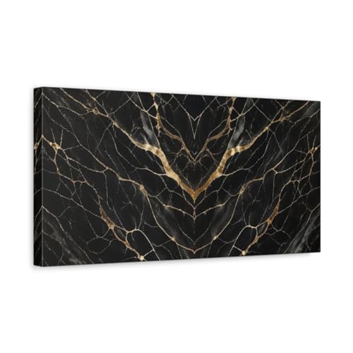 Toile marbre noir et or haut de gamme 50x25 cm avec châssis épais de 3 cm