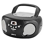 Groov-e Original Boombox - Portable CD Player with Bluetooth, Radio, 3.5mm Aux Port, & Headphone Socket - LED Display, 2 x 1.2W Speakers - Battery or Mains Powered - Black