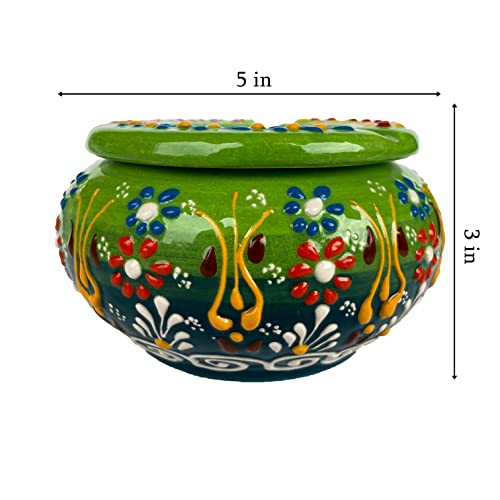 Alaca Cute Ceramic Hand-Painted Turkish Traditional Ashtray For Cigarettes - Big Large Windproof Cigar Ash Tray With Lid For Home Office Gift Cool Ashtrays For Smoking Indoor Outdoor - Mixed Color #TOP4