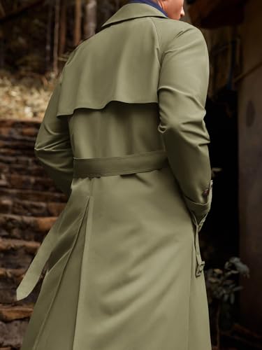 Runcati Mens Trench Coat Double Breasted Belted Windbreaker Jackets Lapel Lightweight Long Jacket Casual Overcoat4