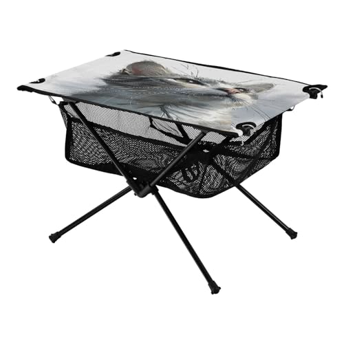 Mesa plegable para camping SDMKA con diseño de gato, portátil y fácil de transportar, ideal para playa y picnic
