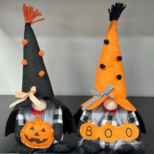 Halloween Zwerge | 2 Stück Kürbis Gartenzwerg Deko Für Halloween - Deko Figuren Für Draußen Drinnen Tisch Fensterbank Wohnzimmer Sofa – Bild 3