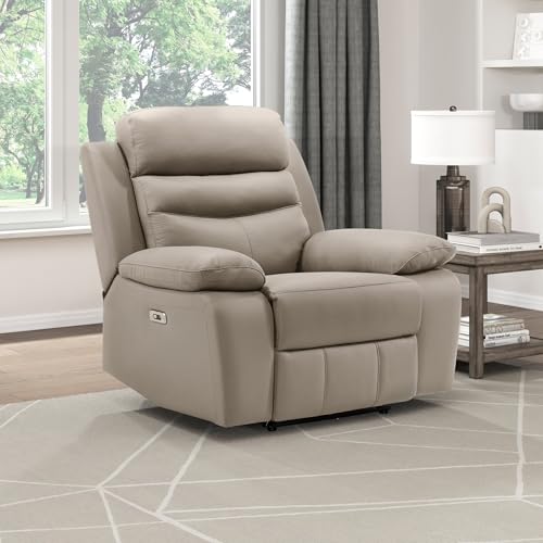Image of Lexicon 41 inch Leather Match Power Recliner Chair, Wall Hugger Recliner, Latte
