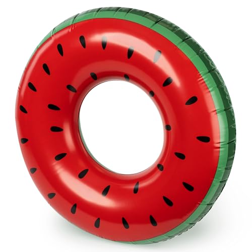 SPLASH! Inflatable Swimming Ring 90cm - Durable PVC Inflatable Ring Pool Float Supports up to 80kg - Pool Inflatables for Adults and Kids - Certified Safe Easy to Deflate Inflate - Watermelon