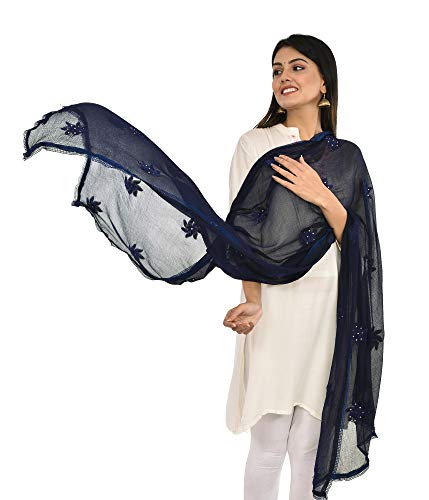 Image of YOUTHQUAKE Flower Embroidered Diamond Work Chiffon Dupatta for Womens & Girls With 4 Side Lace
