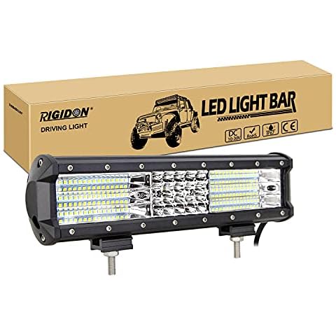 RIGIDON Car Led Light Bar 12 inch 330W, 9D Quad Row 12V 24V for Car Off road Truck SUV UTE ATV 4x4 Tractors Excavator Lighting Flood Spot Combo Beam, Waterproof Driving Work Lamp, 6000K White Cover