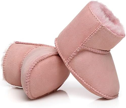 TARRAMARRA Baby Booties, Genuine Australian Sheepskin Baby Boots Suede Upper Sheepskin lining Warm Boots For Infants Toddlers Pink 0-6months