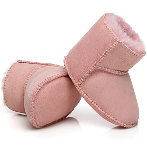 Tarramarra Baby Booties, Genuine Australian Sheepskin Baby Boots Suede Upper Sheepskin Lining Warm Boots For Infants Toddlers Pink 0-6Months #TOP2