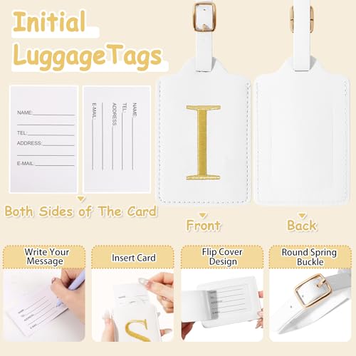 Image of Initial Letter Luggage Tags for Suitcases, Embroidered Monogrammed Suitcase Luggage Identifier Name Tag, PU Leather TSA Approved Luggage Tags, Bag Tags for Men Women Kids Luggage Handbags(White I)