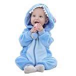 Baby Boys Girls Romper Winter Flannel Dinosaur Husky Costume,Hooded Zipper Romper Infant Pram Suits,Cartoon Animal Onesie Toddler Outfit Jumpsuit Snowsuit Blue 90(12-18 Months)