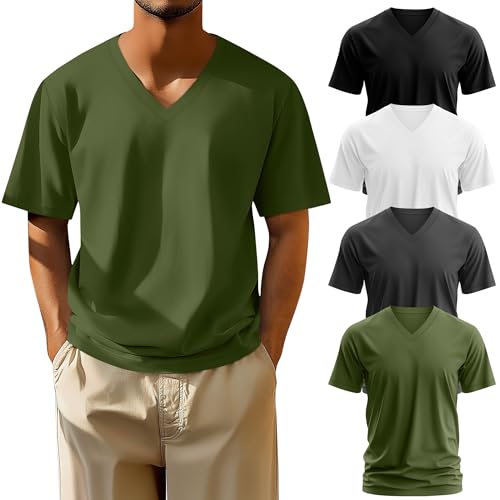 Neer 4 Pack Men's Big and Tall V Neck T-Shirts Casual Short Sleeve Cotton Tee Shirt Plus Size Summer Basic Tops2
