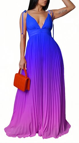 Image of ZVO Women Maxi Dress Sexy Cocktail Party Long Dress Summer Loose Beach Dresses A-line Pleated Halter Dress
