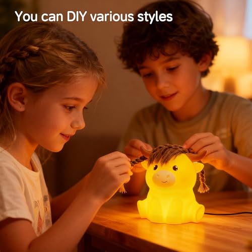 Image of Led Cute Highland Cow Night Light, Dimmable Timer Nursery Kawaii Lamps, Super Squishy Silicone USB Rechargeable Touch Control Night Lamp, Used for Camping Party Room Decor (Highland Cow)