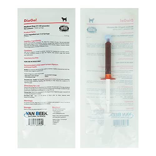 DiaGel for Medium Dogs (31-60 lbs.) - Orally Administered Gel for Occasional Loose Stools and Digestive Upset - Natural Pet Products - Van Beek Natural Science
