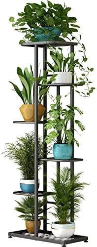 LINZINAR Plant Stand Indoor Outdoor Metal 6 Tier 7 Potted Multipl...
