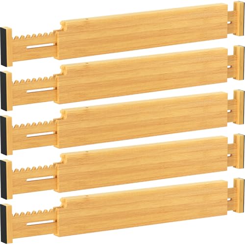 Lifewit 2.36" High 5 Pack Bamboo Drawer Dividers, 14.2-22" Expandable