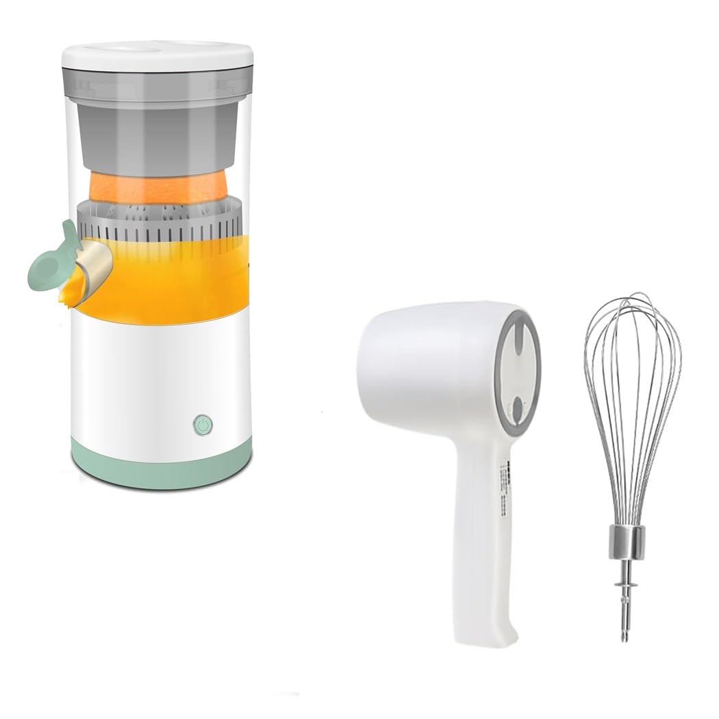 combo c1033 - wireless citrus juicer, orange squeezer with usb charging & electric cordless hand mixer small household 3 speed changing whisk for kitchen