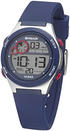 SINAR Jeugdhorloge sporthorloge outdoor digitaal kwarts blauw zilver 10 bar waterdicht licht XE-50-2
