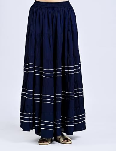 Image of Payal Creation Women's Rayon Flared Long Skirt with Gota Lace | Ethnic Maxi Skirt for Girls & Women | Festive Casual Flowy Comfortable Skirt | Free Size White Long Skirt