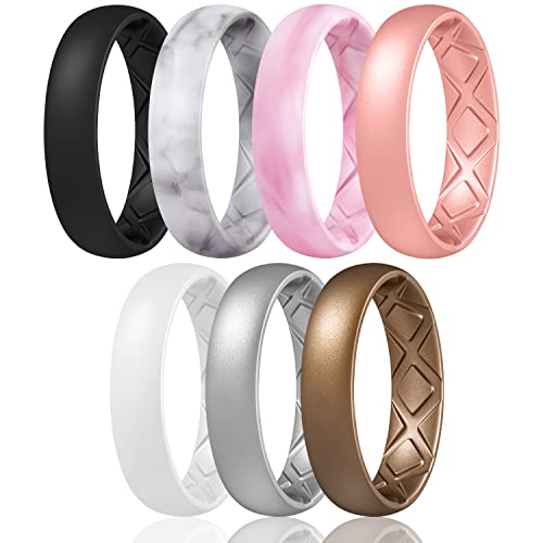 Egnaro Women's Engagement Rings, Silicone Inner Arc Ergonomic Breathable Design with half sizes, Rubber Wedding Band Rings,5.5mm Wide-2mm Thick