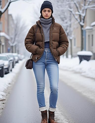 Fengbay Damen Fleece Gefüttert Jeans Winter Thermo Stretch High Waisted Skinny Casual Warm Po-Lift Denim Jeanshosen