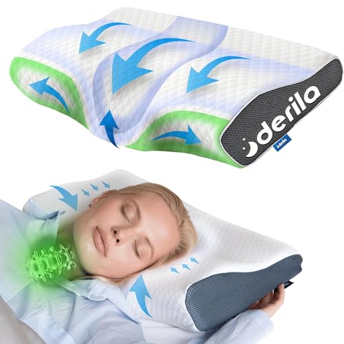 Derila Kingsize Oreiller Mémoire de Forme Ergonomique Cervical l'oreiller (Pack de 1) Coussin...