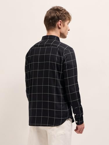 Image of THE BEAR HOUSE Men's Black Slim Fit Full Sleeve Cotton Check Shirt