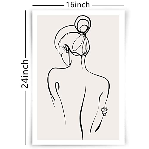 Line Girl Wall Art Canvas Abstract Line Woman Body Silhouette Art Prints Minimalist Painting Woman Drawing Outline Pictures Black And Beige Poster Female Black Wall Art For Bedroom 16X24Inch No Frame #TOP2