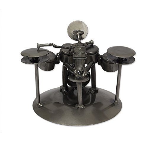 NOVICA Rustic Upcycled Auto Parts Musician Statuette, Rustic Drummer', Metallic - Image 2