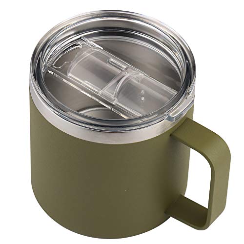 Sivaphe Geïsoleerde koffiemok, Theekop 14 oz/400 ML, roestvrij staal Dubbelwandige vacuüm Tumbler met handvat en deksel voor thuis, kantoor, reizen (groen)