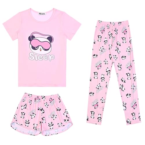 Image of Mirawise Girls 3 Pc Pajamas Sleepwear Cotton Pjs Clothes Set 4-13 Years