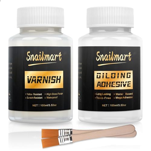 Gold Leaf Adhesive 100ml /3.52oz Water-Based Gold Leaf Glue & 100ml /3.52oz Protective Varnish with 2 Brushes - Ideal for Craft Painting Arts DIY Projects
