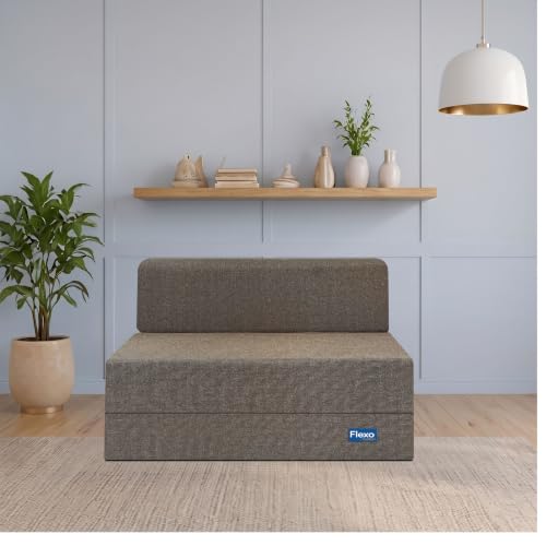 Image of Starlon 1 Seater Sofa Cum Bed Foldable 3-in-1 Sofa Bed with 1 Year Warranty, Washable Jute Fabric Cover | Coffee Brown 2.5x6 Ft
