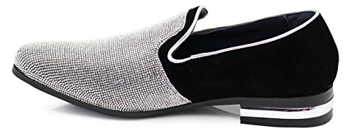 Trs Men Rhinestone Round Toe Suede Chrome Heels Dress Loafer Slip On Fashion Shoes (13 D(M) Us, Silver) #TOP2