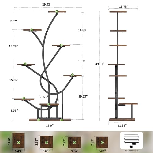 Image of Plant Stand Indoor with Grow Lights - 8 Tiered Corner Flower Shelf Indoor | 50 inch Tall Lighted Plant Stand for Indoor Multiple Plants, Flower Stands Display Rack Holder for House, Patio, Black