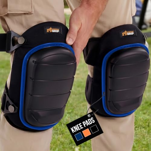 Image of GORILLA GRIP Knee Pads for Work, Gel Cushion Soft Foam for Men Blue | All Day Comfort, Slip Resistant Heavy Duty Hard Cap, Adjustable Straps for Flooring, Construction, Roofing and Gardening