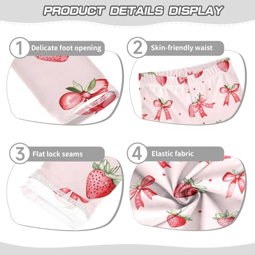 ALAZA Girls' Leggings Children's Yoga Pants Skinny Printed Dance Strawberry Bows Cute Comfortable 4T2