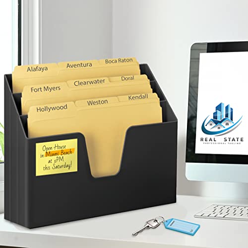 Acrimet Horizontal Triple File Folder Holder Organizer (Manila Folders Letter Size Included) (Black Color) #TOP5